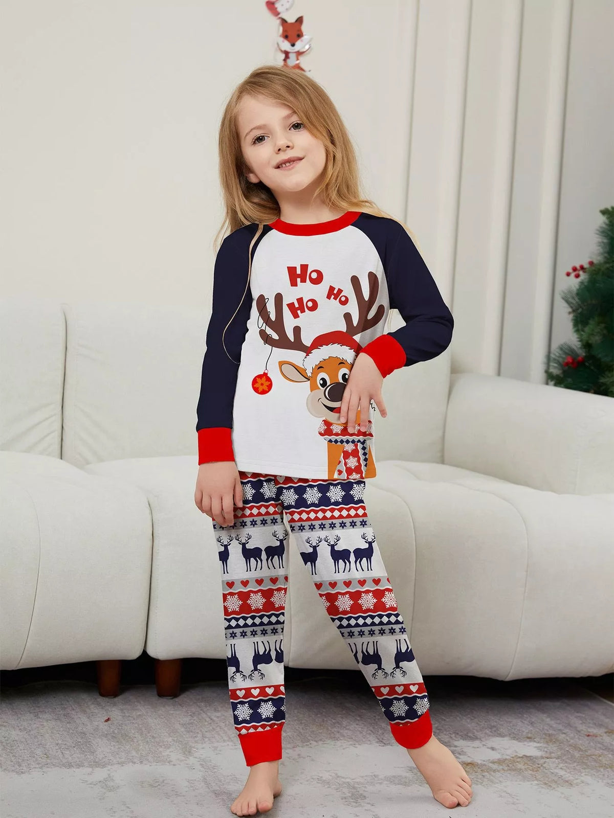 Full Size Christmas Reindeer Print Matching Family Pajama Set Plus Size