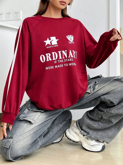 Letter Graphic Round Neck Sweatshirt