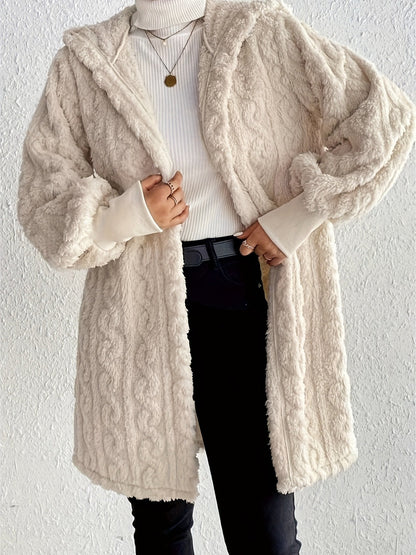 Open Front Fuzzy Hooded Jacket