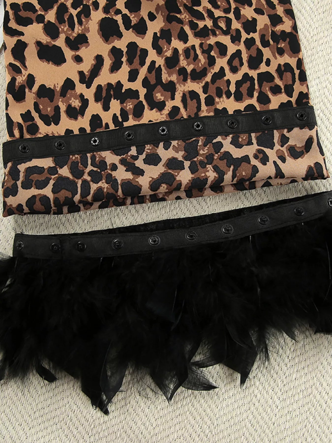 Leopard Print Feather-Trimmed Lounge Nightgown Robe