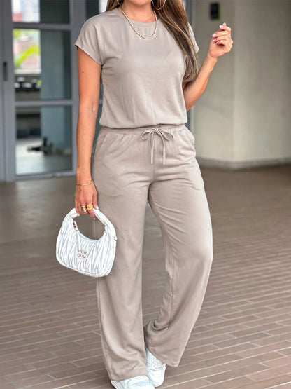 Round Neck Tee and Drawstring Pants Set