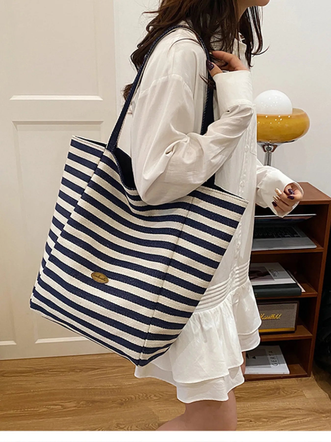 Striped Canvas Tote Bag