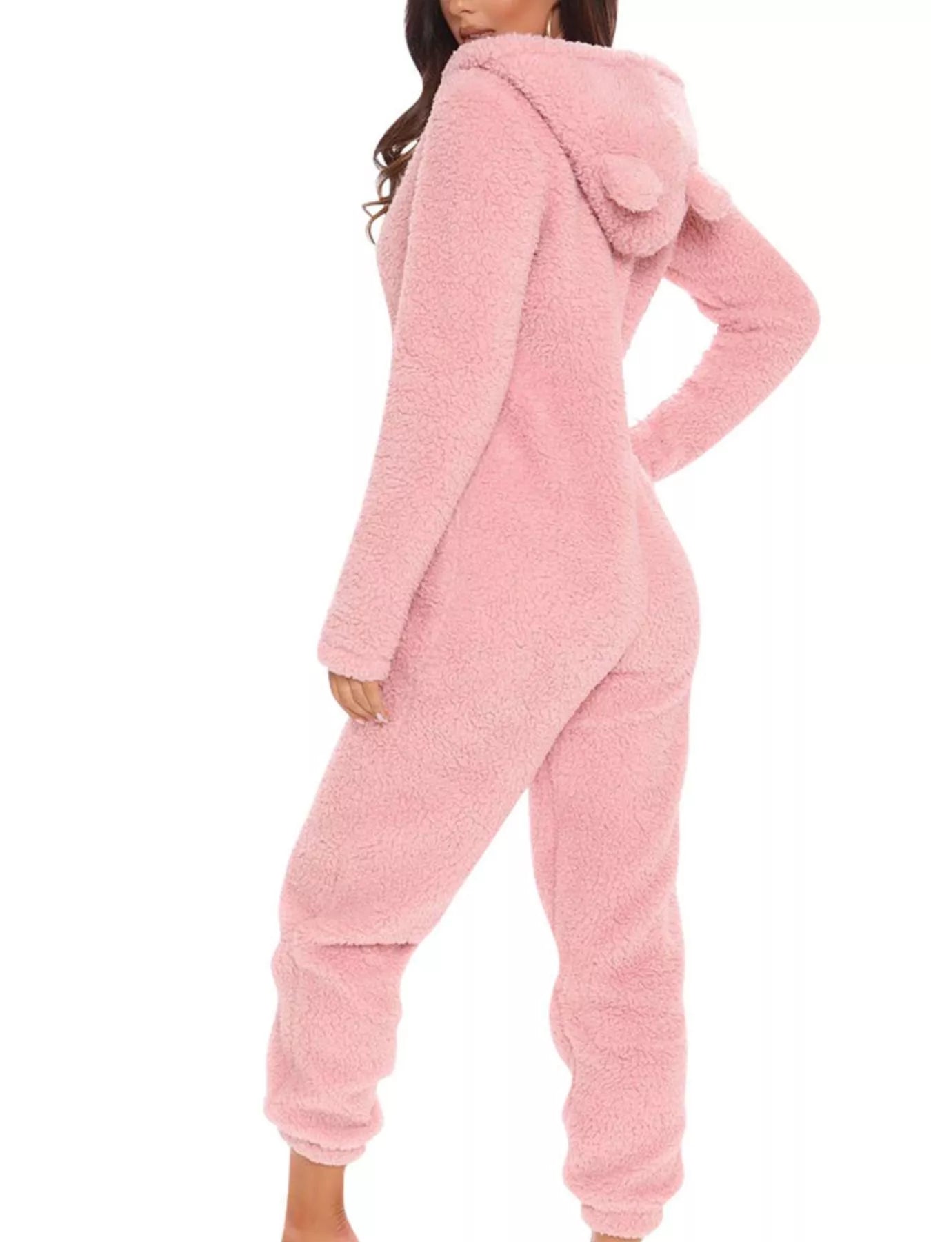 Full Size Fleece Zip-Up Hooded Jumpsuit Plus Size