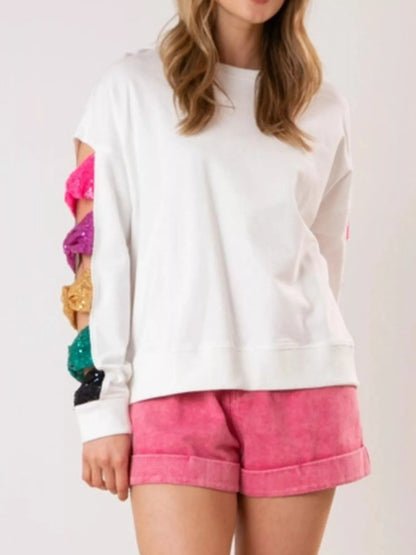 Sequin Bow Cutout Sweatshirt
