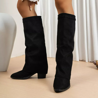Point Toe Block Heels Boots