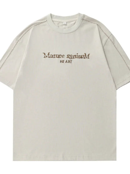 Letter Round Neck Half Sleeve T-Shirt