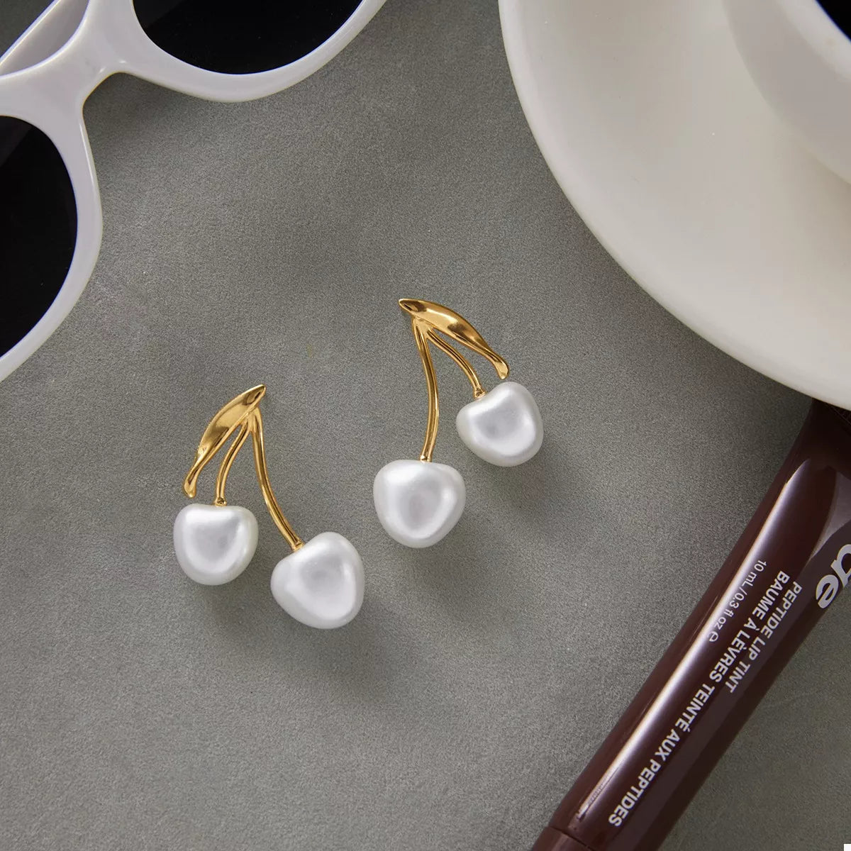 18K Gold-Plated Pearl Cherry Earrings