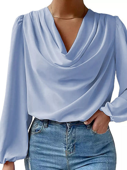 Full Size Cowl Neck Balloon Sleeve Blouse
