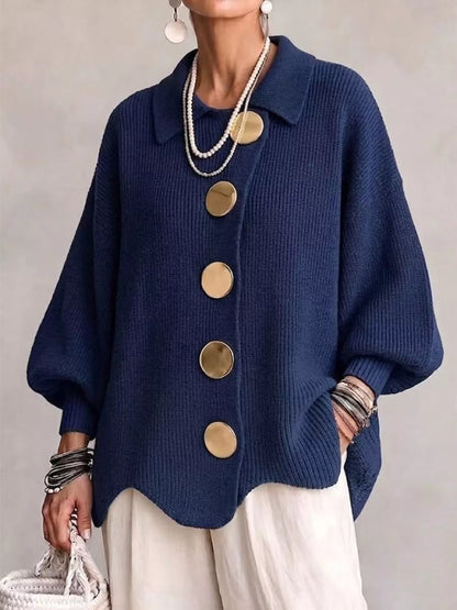 Ribbed knit gold-button cardigan, view 7