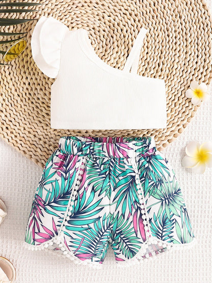 Children's Asymmetrical Neck Top & Shorts Set