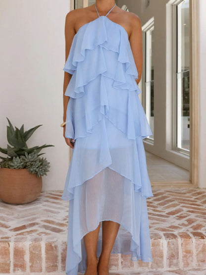 Layered Ruffled Halter Neck Dress
