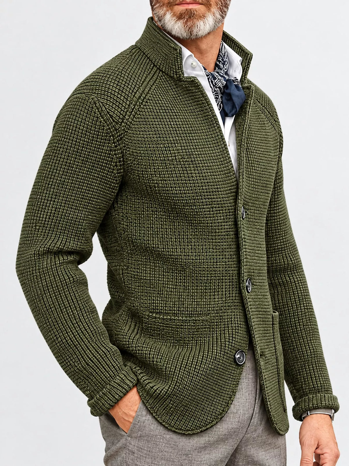 Men's Slim-Fit Knit Stand-Collar Cardigan with Pockets
