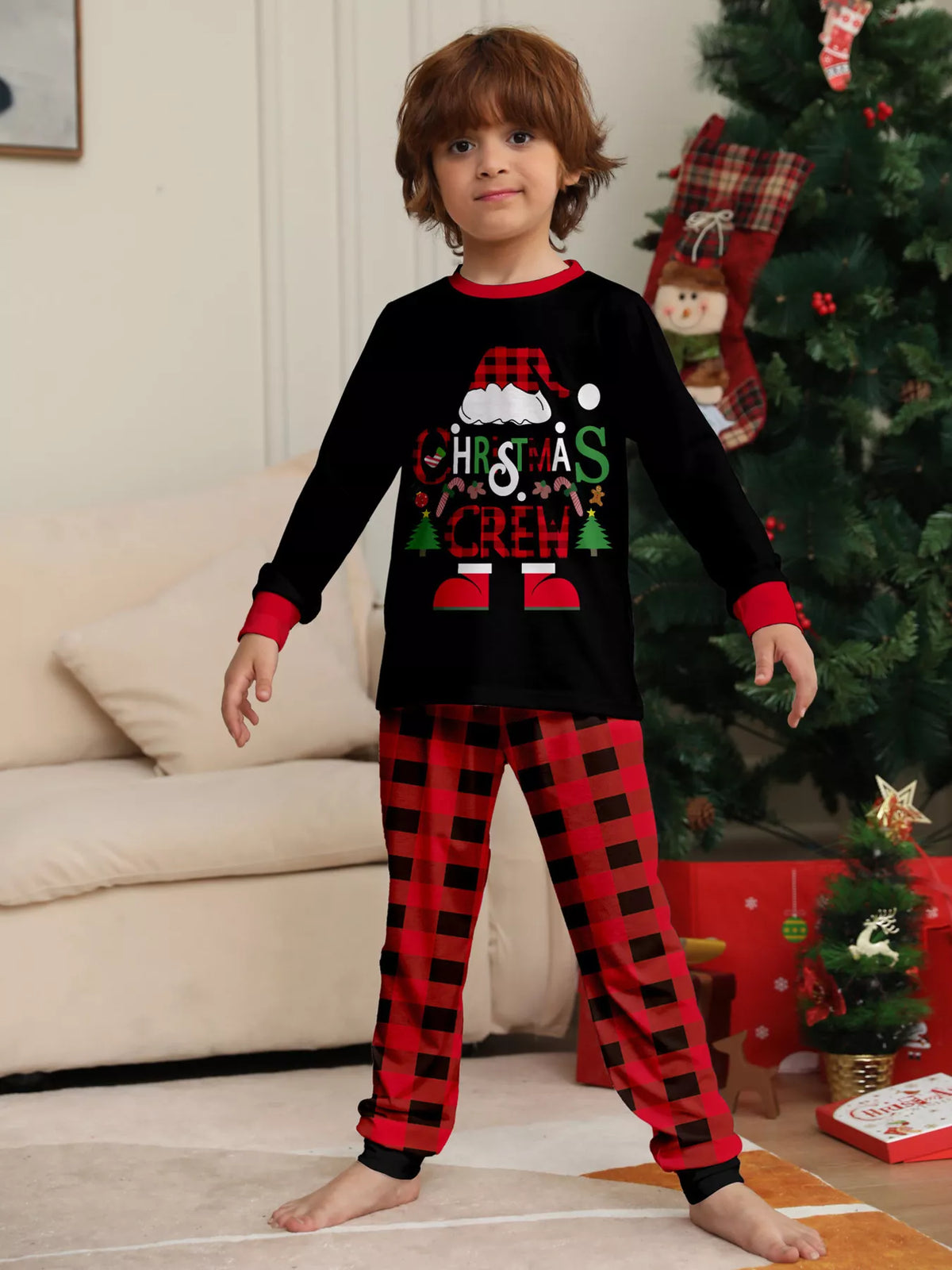Matching Family Christmas Pajamas Set with Festive Graphic Plus Size