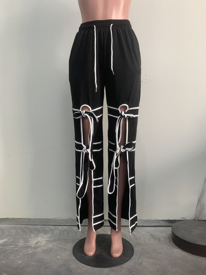 Padded waistband straight-leg pants