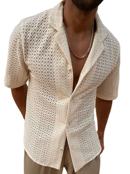 Men's Plus Size Herringbone Button Down Knit Shirt