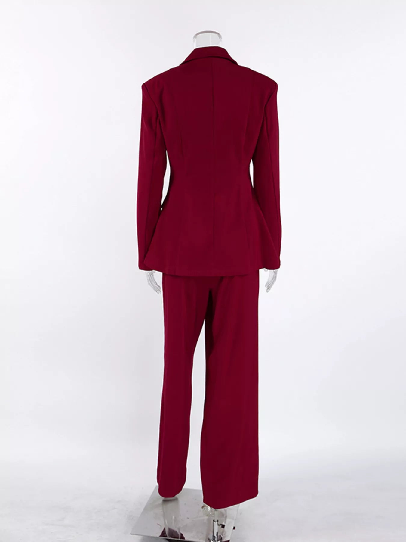 Lapel Collar Blazer and Wide-Leg Pants Set