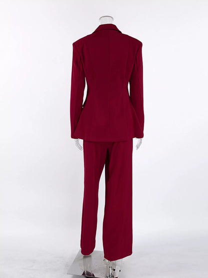Lapel Collar Blazer and Wide-Leg Pants Set