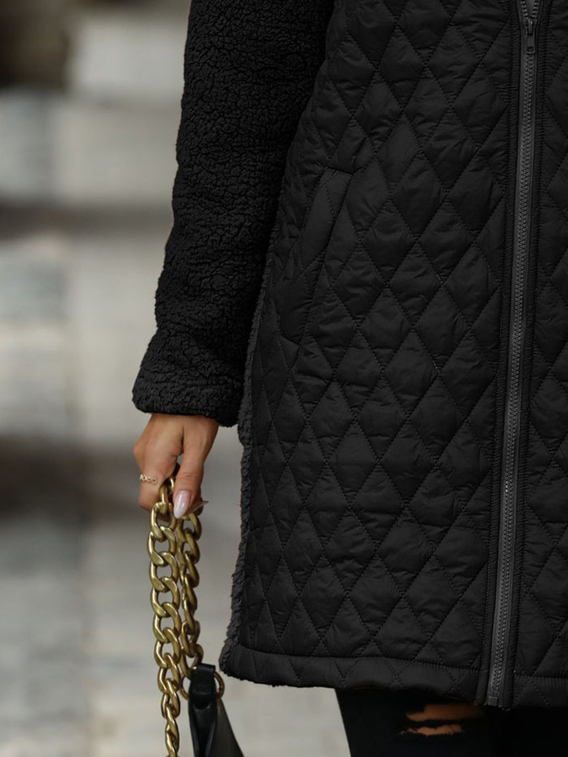 Textured Long Sleeve Hooded Coat