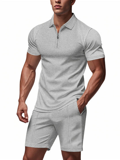 Men's Quarter Zip Short Sleeve Top and Shorts Set