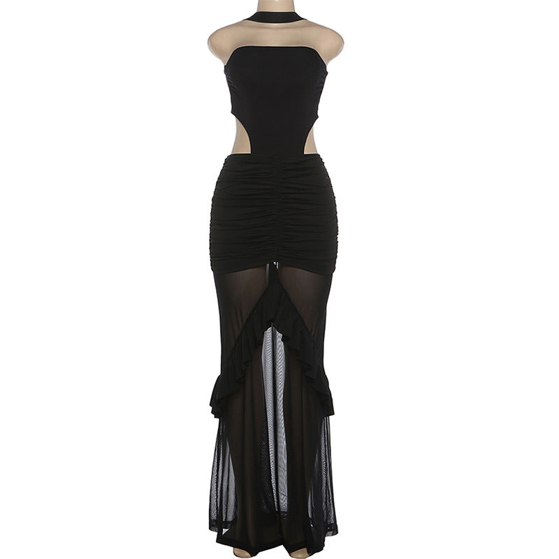 See Through Spliced High Waisted Dress