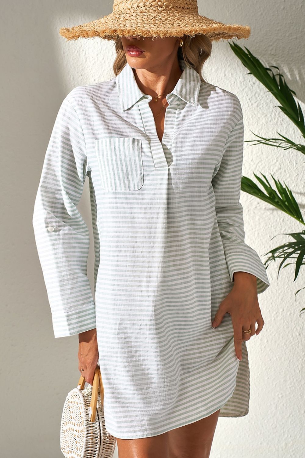 Striped Long Sleeve Mini Shirt Dress