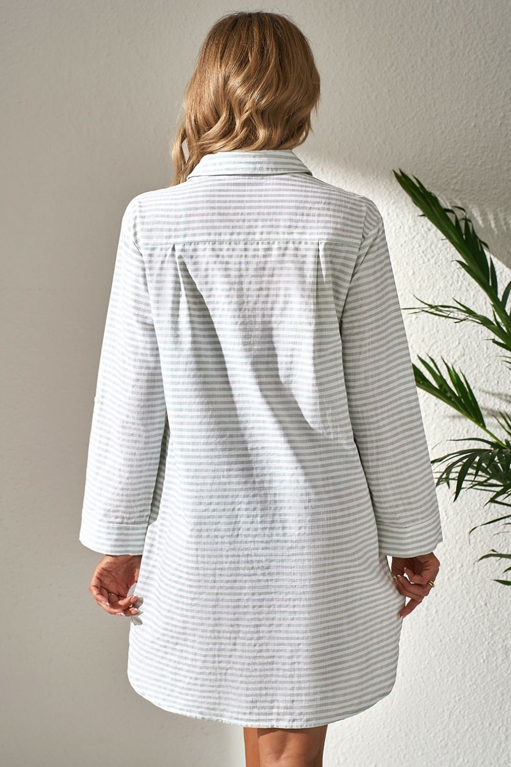 Striped Long Sleeve Mini Shirt Dress