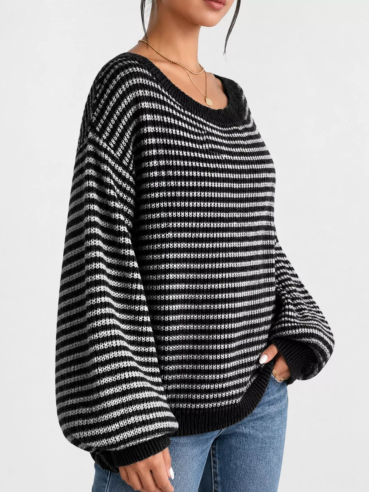 Striped boat neck sweater, view 18