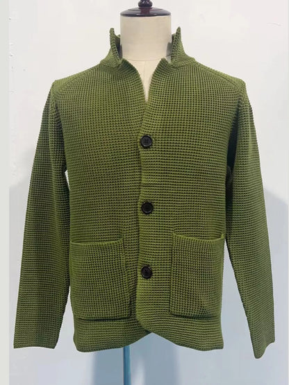 Men's Slim-Fit Knit Stand-Collar Cardigan with Pockets