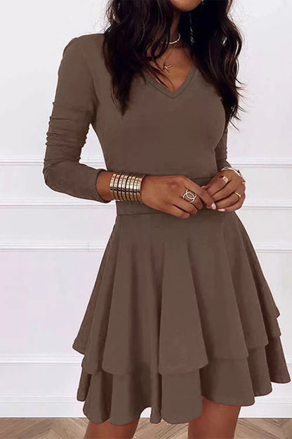 Layered Long Sleeve V-Neck Mini Dress