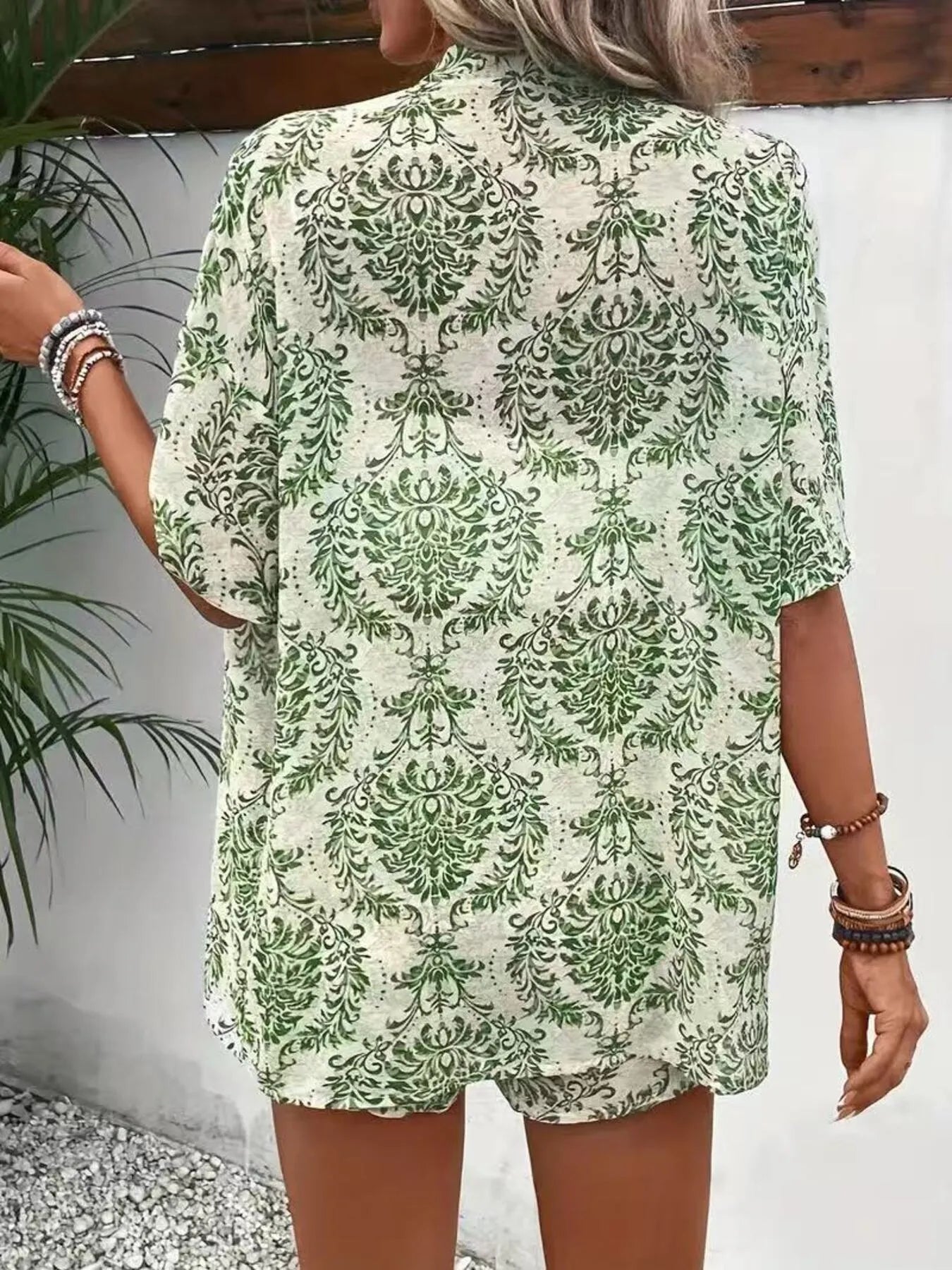 Printed Cardigan and Shorts Set