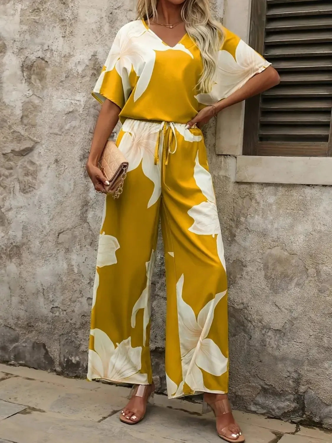 Printed Classy Wide Leg Pants Set