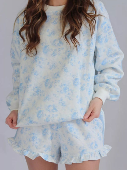 Floral sweatshirt and shorts set, view 4