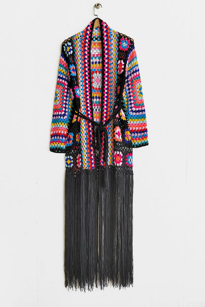 Fringe Crochet Long Sleeve Cardigan
