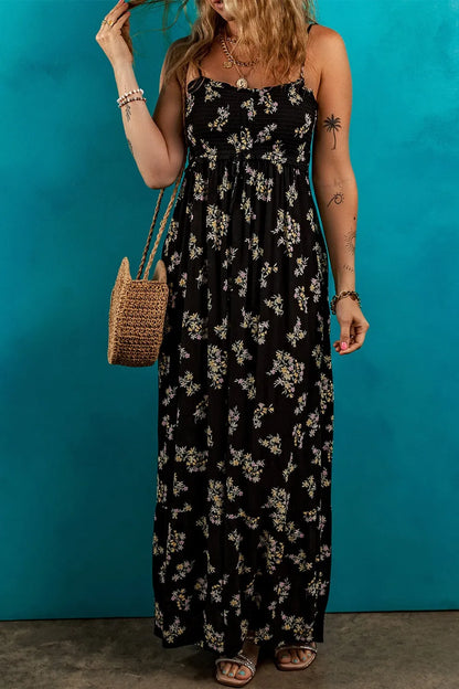 Shirred Bodice Tied Waist Maxi Dress