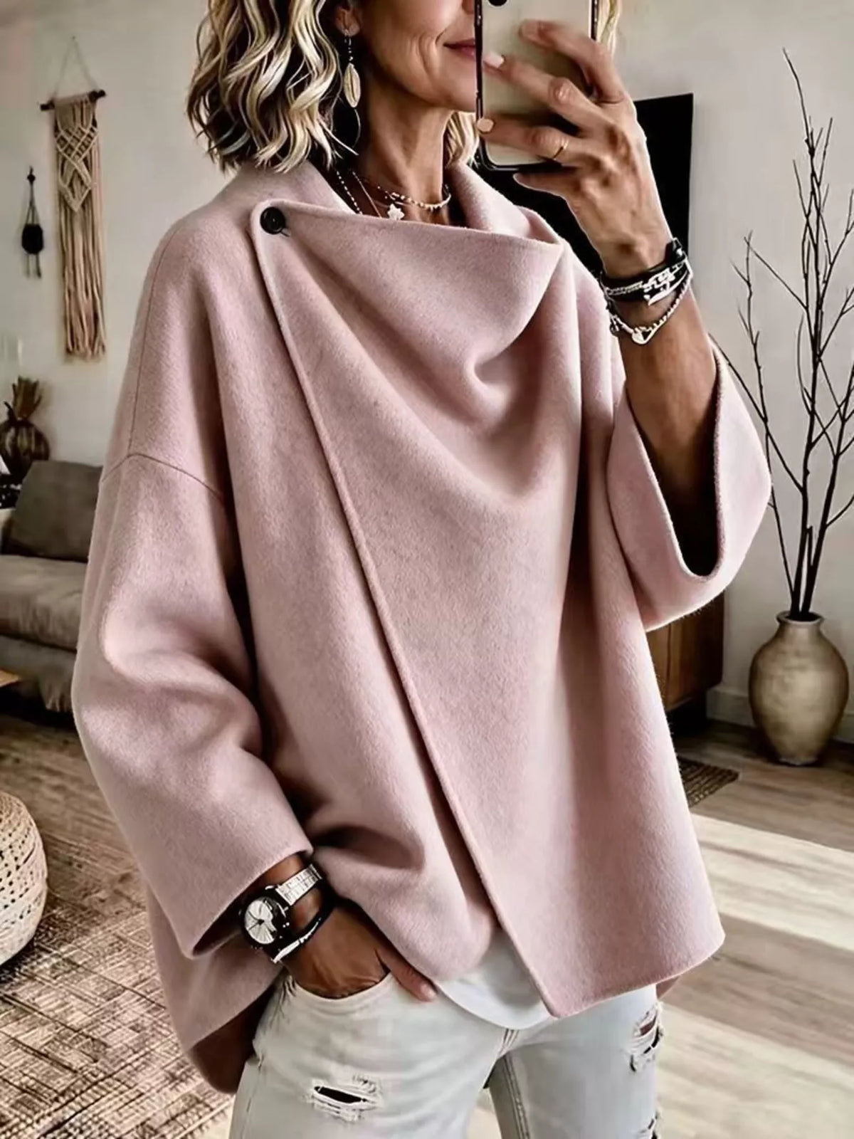 Asymmetric cowl neck cape, view 7