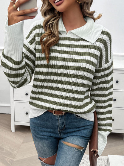 Collared Neck Long Sleeve Sweater