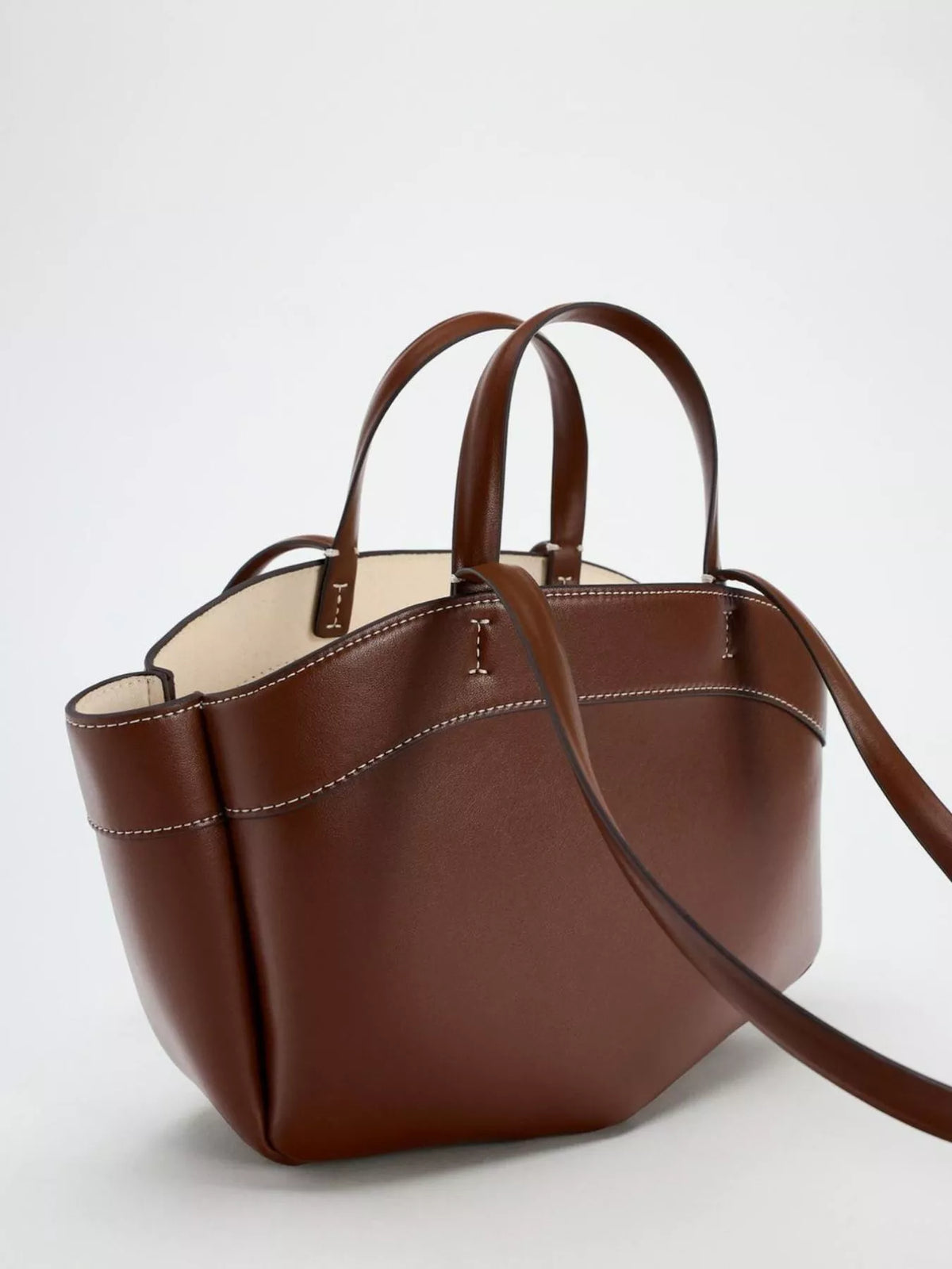 Maroon PU leather tote, view 2