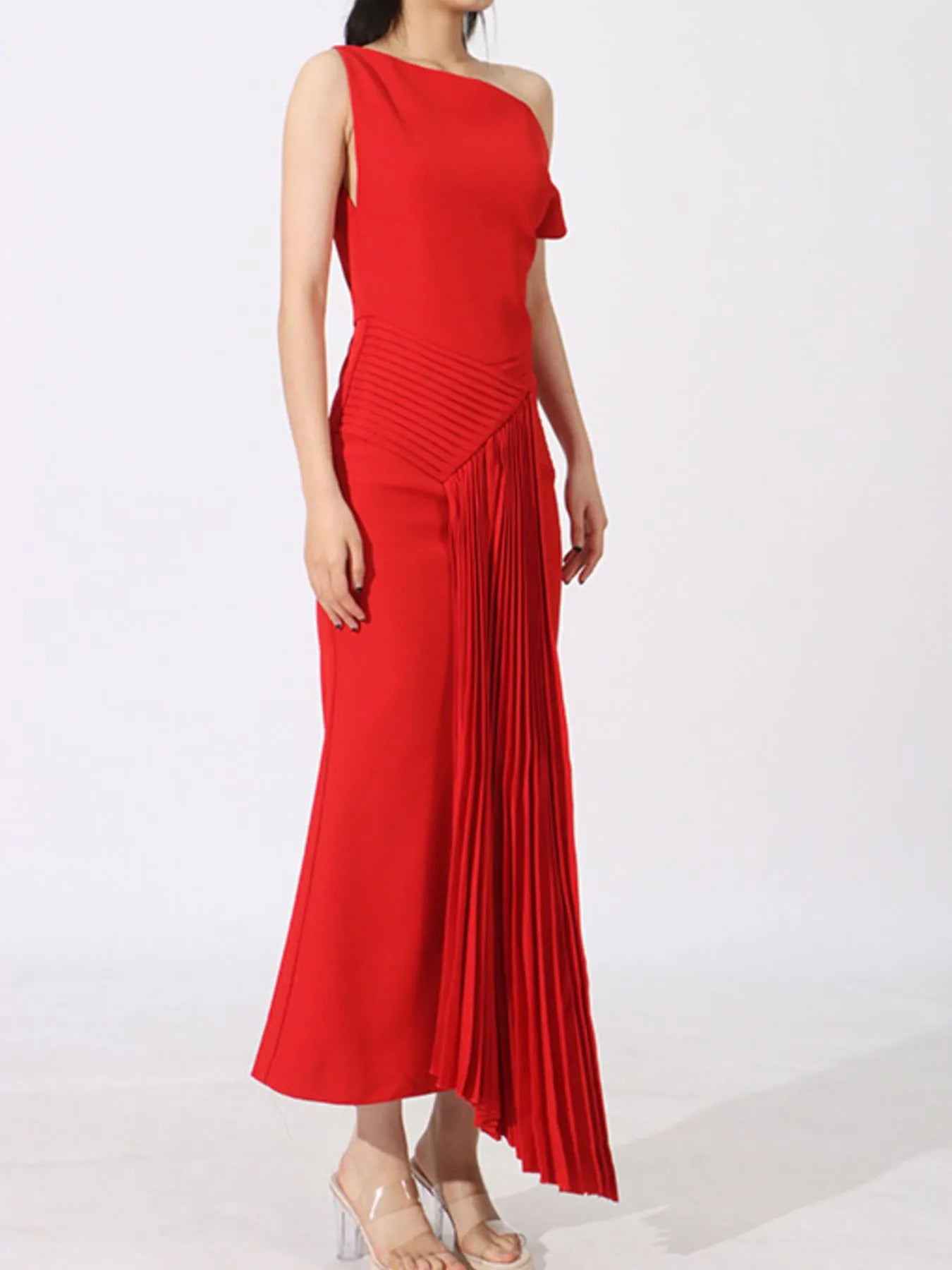Single Shoulder Pleated Dress