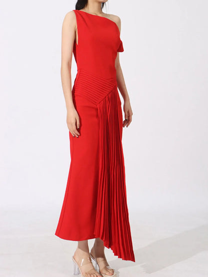 Single Shoulder Pleated Dress