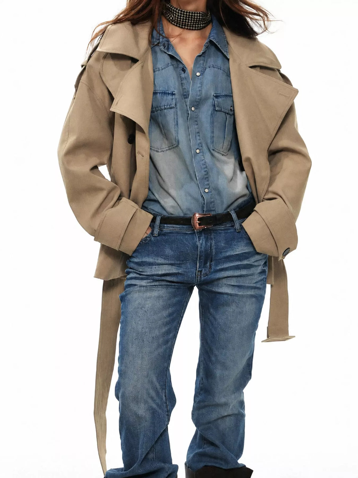 Plus size belted trench jacket, view 11