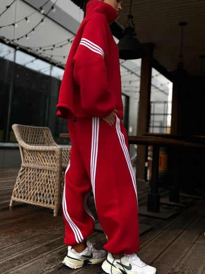 Contrast Striped Zip Up Top and Pants Set