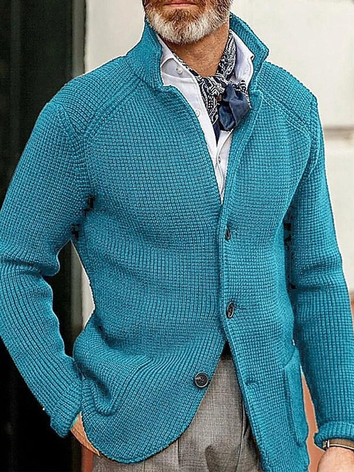 Men's Slim-Fit Knit Stand-Collar Cardigan with Pockets