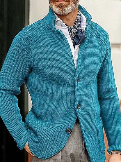 Men's Slim-Fit Knit Stand-Collar Cardigan with Pockets