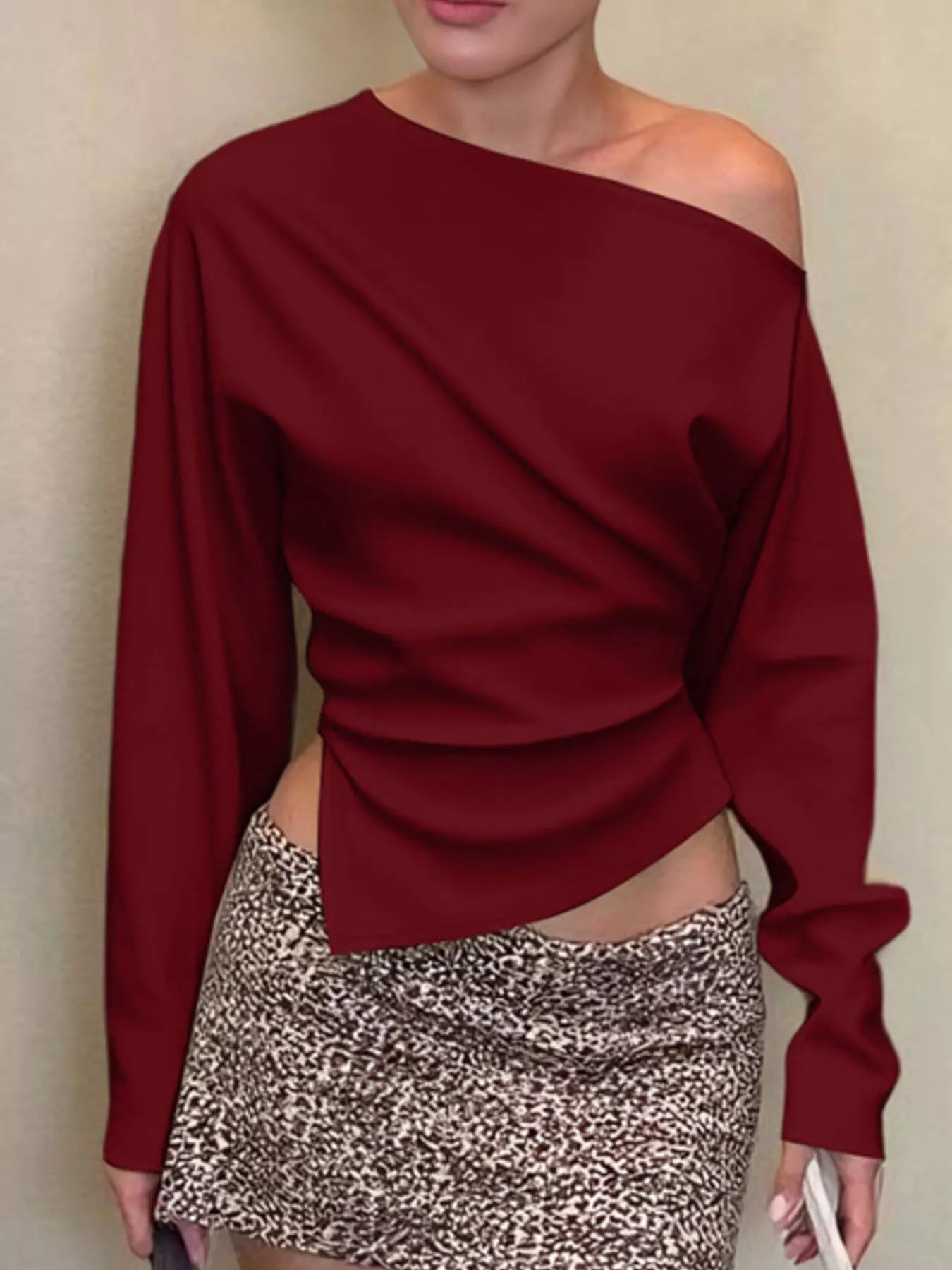 Asymmetrical Off-Shoulder Long Sleeve T-Shirt