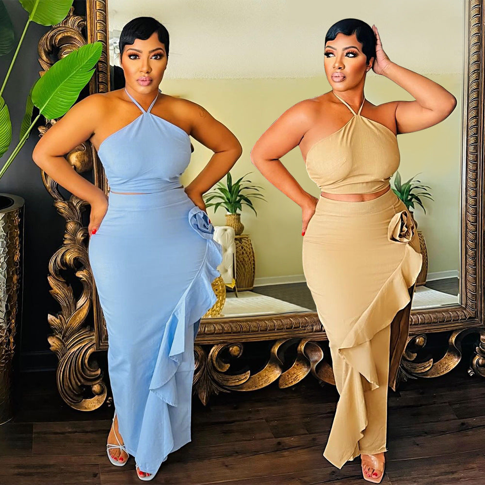 Side Opening Ruffled Skirt Sleeveless Dress