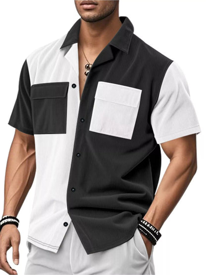 Two-tone corduroy shirt in Black and White