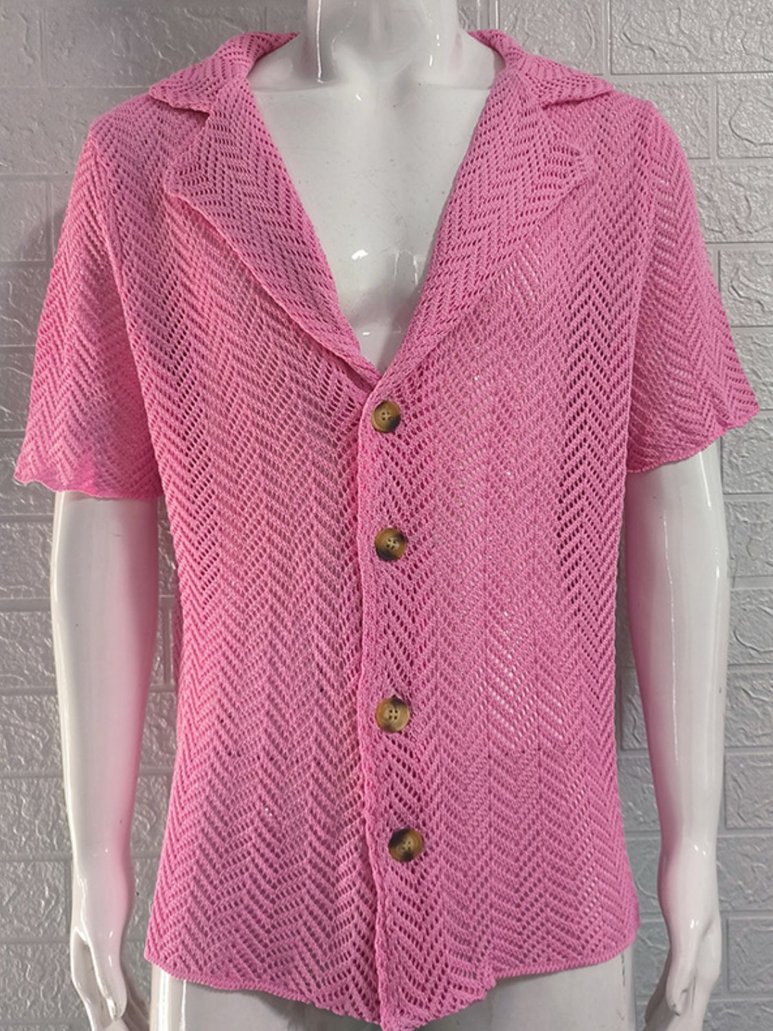 Men's Plus Size Herringbone Button Down Knit Shirt