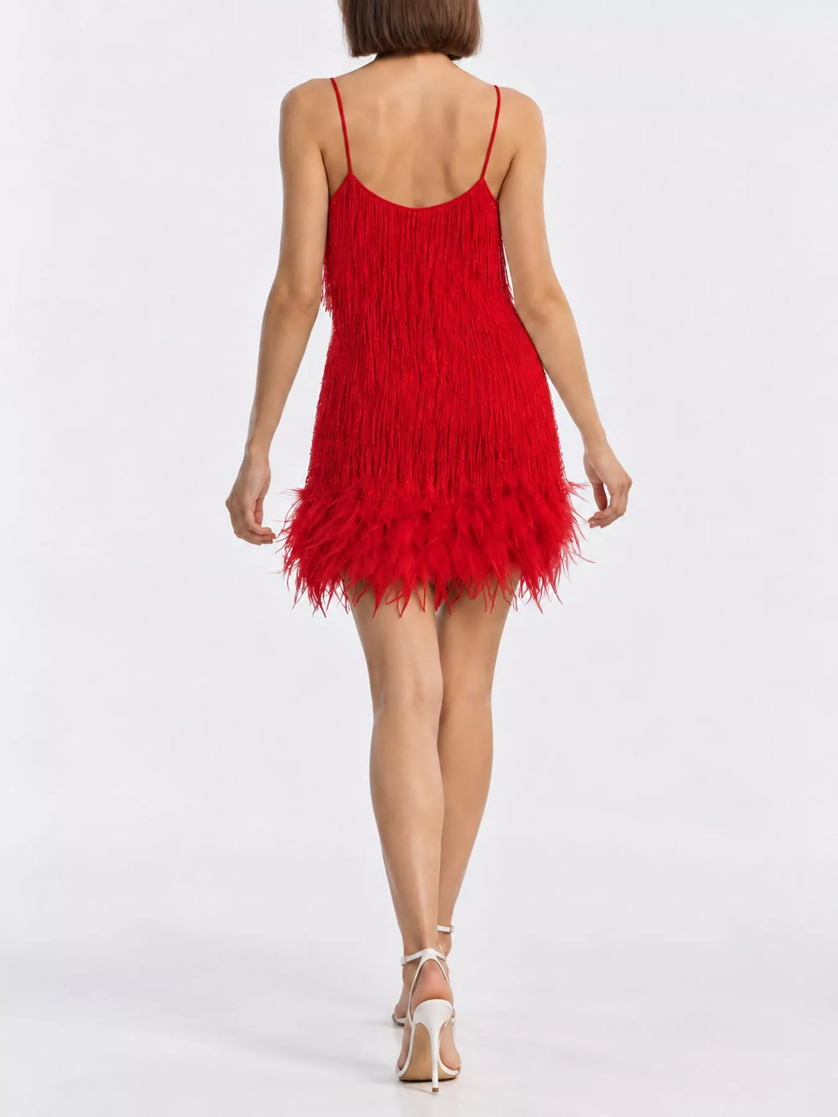 Plus Size Feather Fringe Sequin Dress for Celebrations