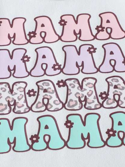 Children's Mama Graphic Tee and Leopard Shorts Set with Headband