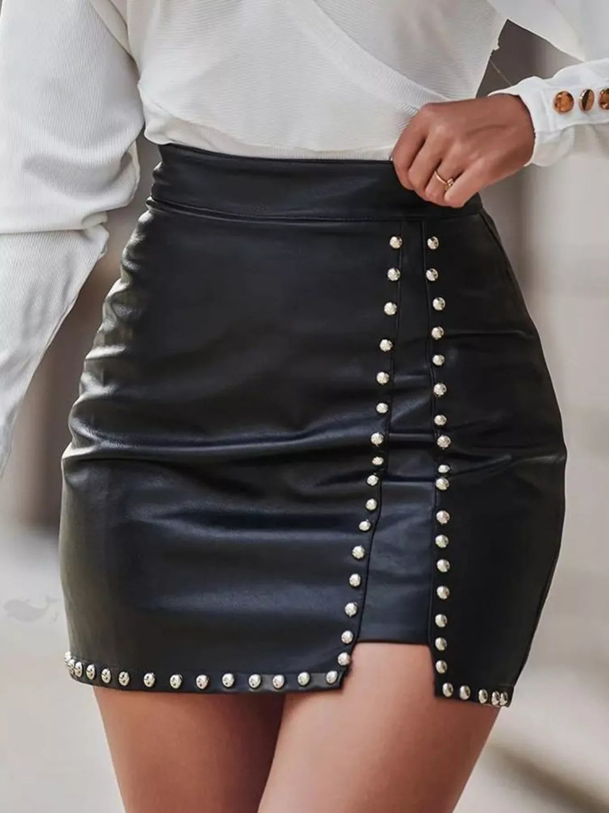 High-waisted studded mini skirt